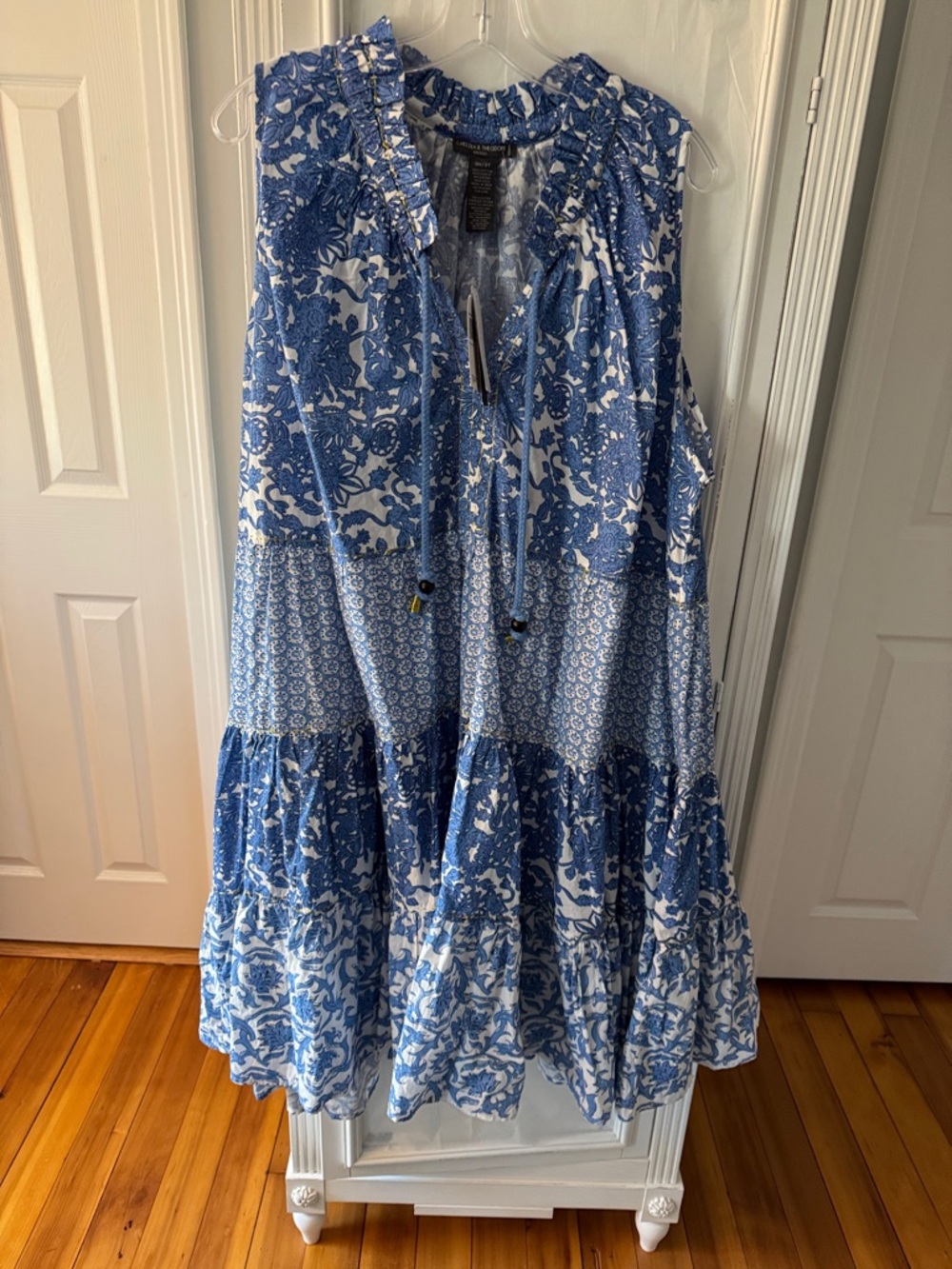 NWT Chelsea & Theodore Blue and White Printed Tiered Midi Dress Sz 3X